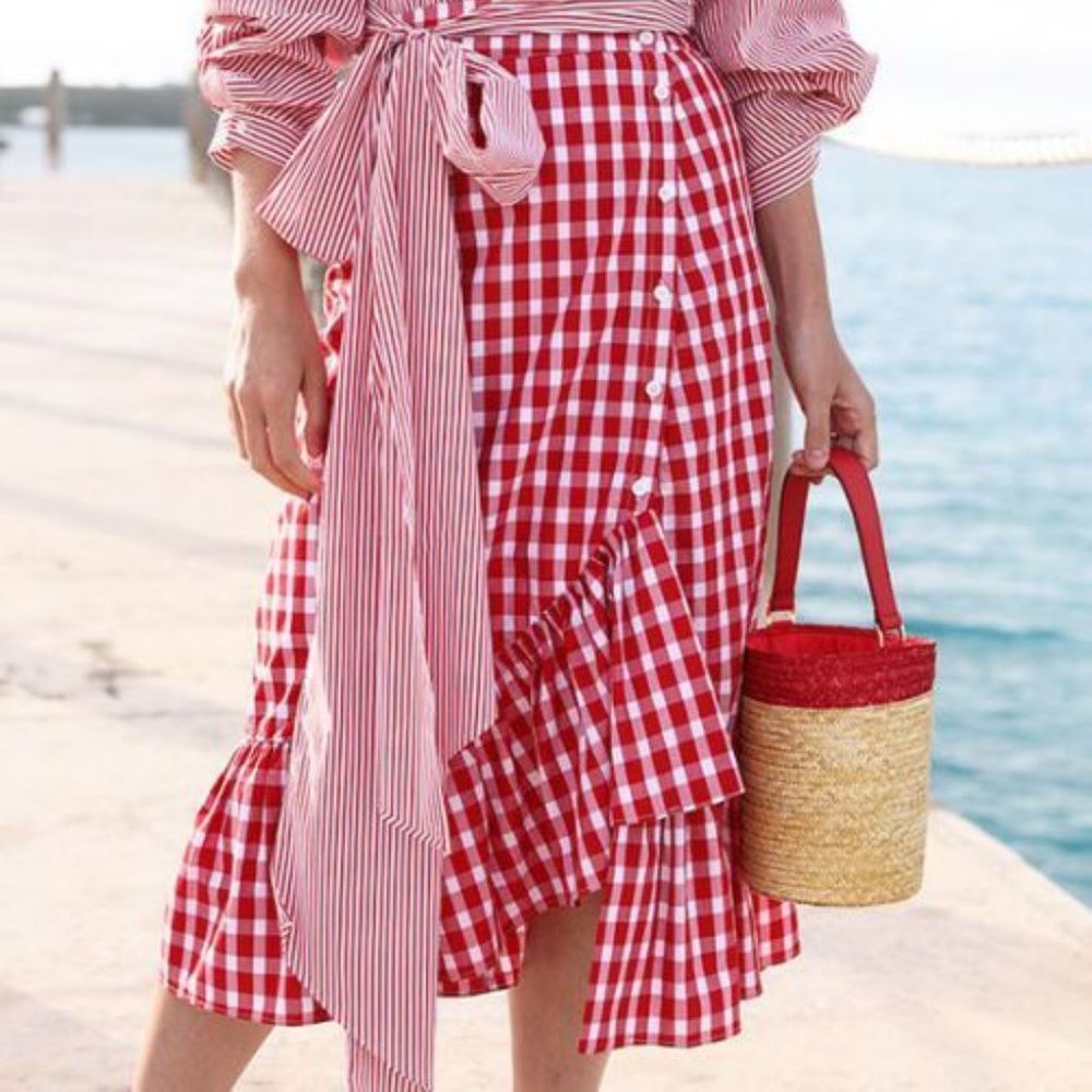 Zara Red & White Gingham Frilled Skirt